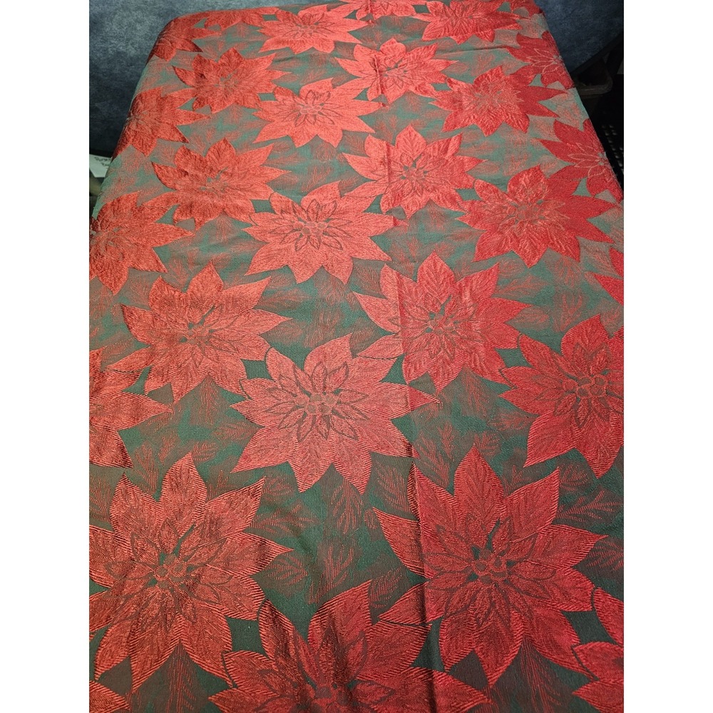 Vintage 1980s Christmas Tablecloth Pointsettias Rectangular